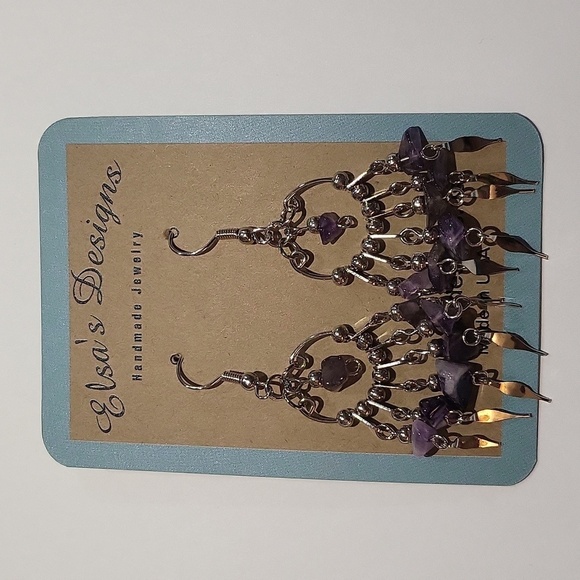 1189- Natural Chips Stone Handmade Women's Earrings NWT - Picture 1 of 4